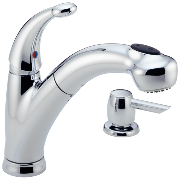Single Handle Pull-Out Kitchen Faucet with Soap Dispenser in Chrome  468-SD-DST Delta Faucet