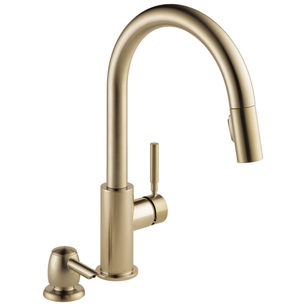 Single Handle Pull-Down Kitchen Faucet with Soap Dispenser (Recertified) in Champagne  Bronze 19933-CZSD-DST-R Delta Faucet
