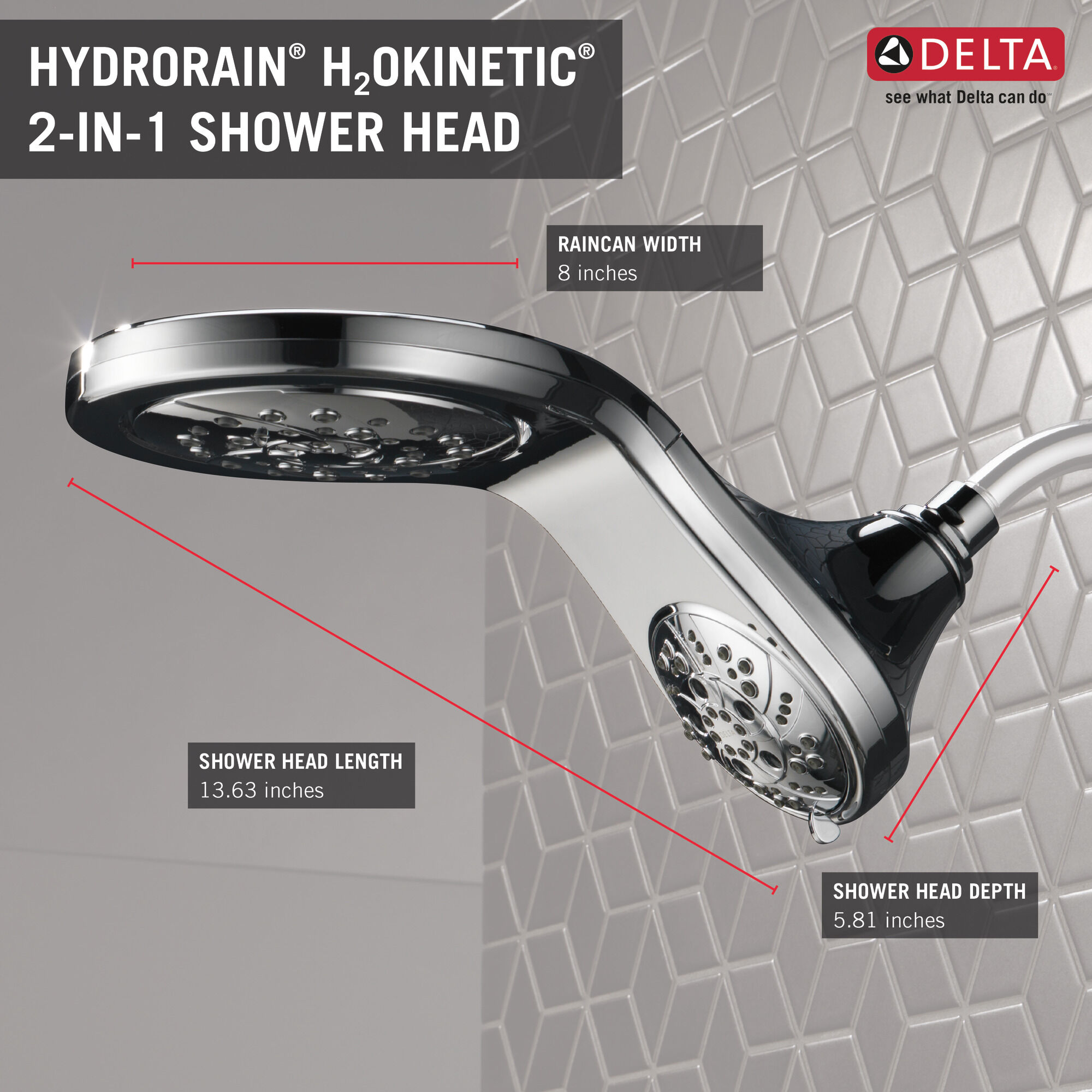 HydroRain® H2Okinetic® In2ition® 5-Setting Two-in-One Shower in