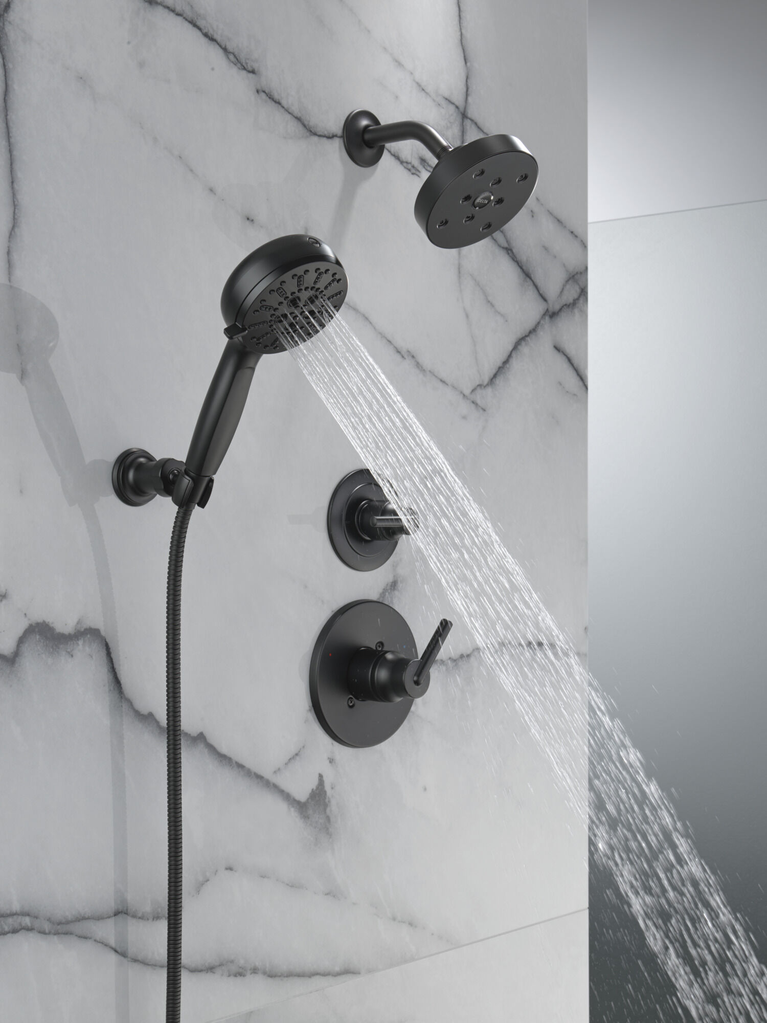 7-Setting Wall Mount Hand Shower with Cleaning Spray in Matte Black
