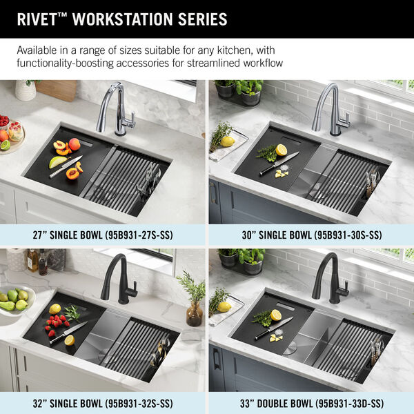 32” Workstation Kitchen Sink Undermount 16 Gauge Stainless Steel Single Bowl  with WorkFlow™ Ledge and Accessories in Stainless Steel 95B931-32S-SS  Delta Faucet