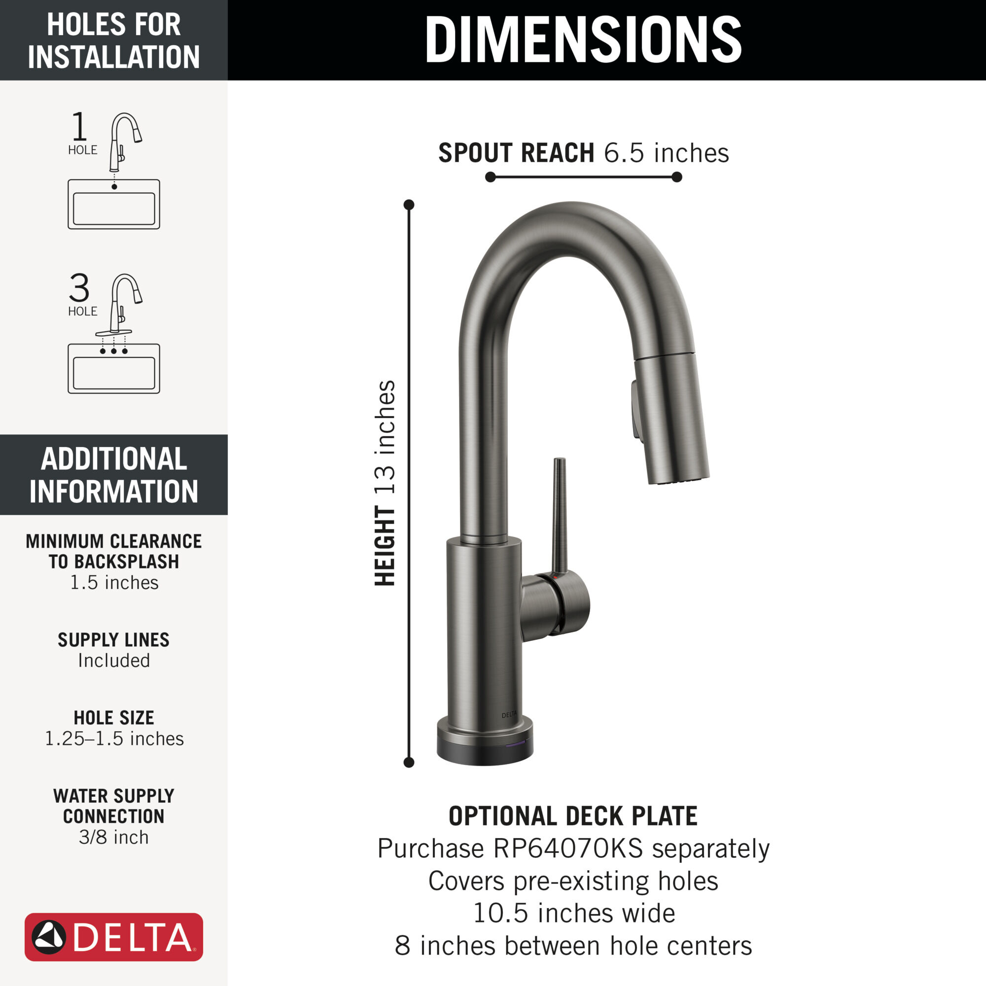 Single Handle Pull-Down Bar/Prep Faucet with Touch in Black Stainless