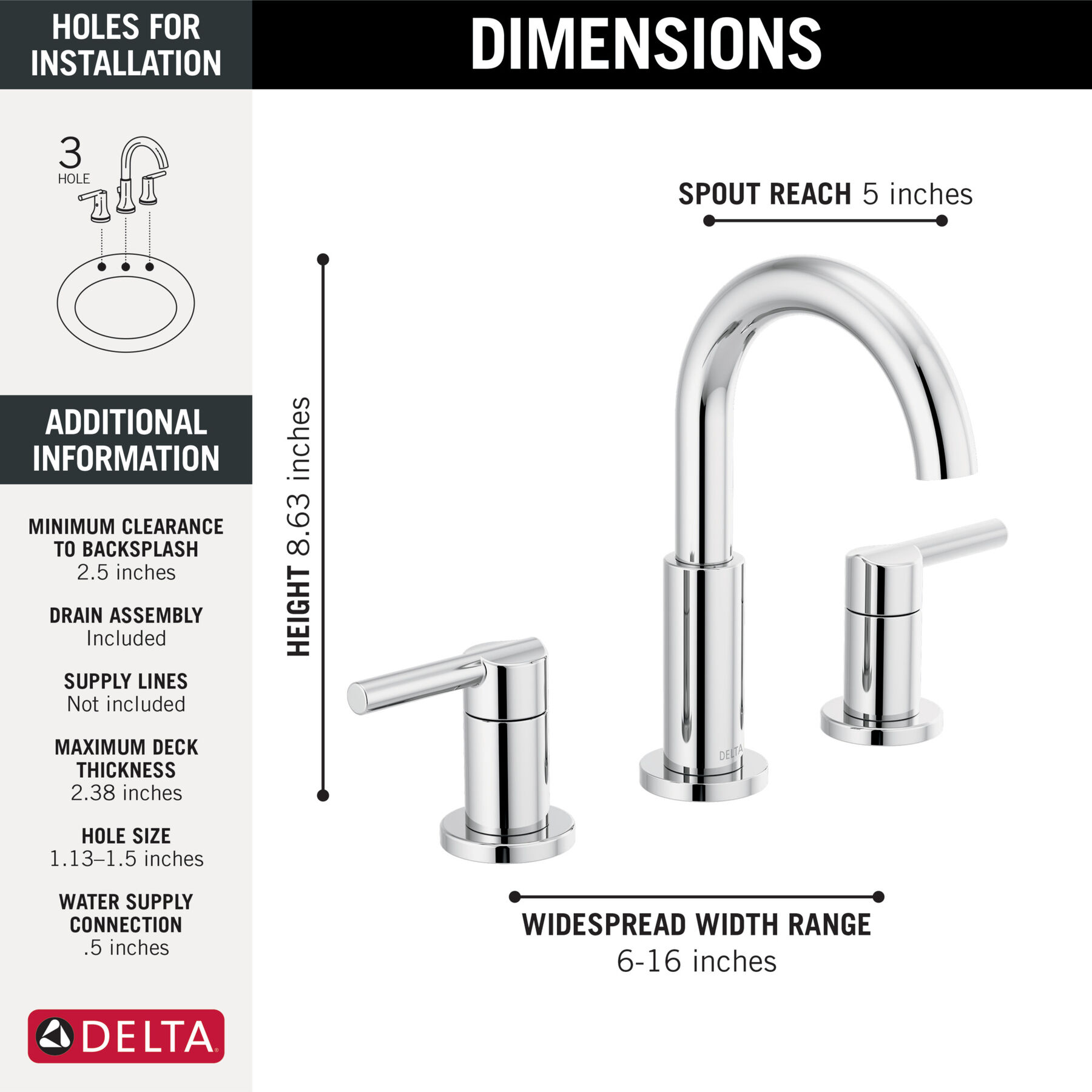 Delta Faucet Nicoli Widespread Bathroom Faucet Brushed Nickel, Bathroom  Faucet 3 Hole, Bathroom Sink Faucet, Drain Assembly, Stainless 35749LF-SS