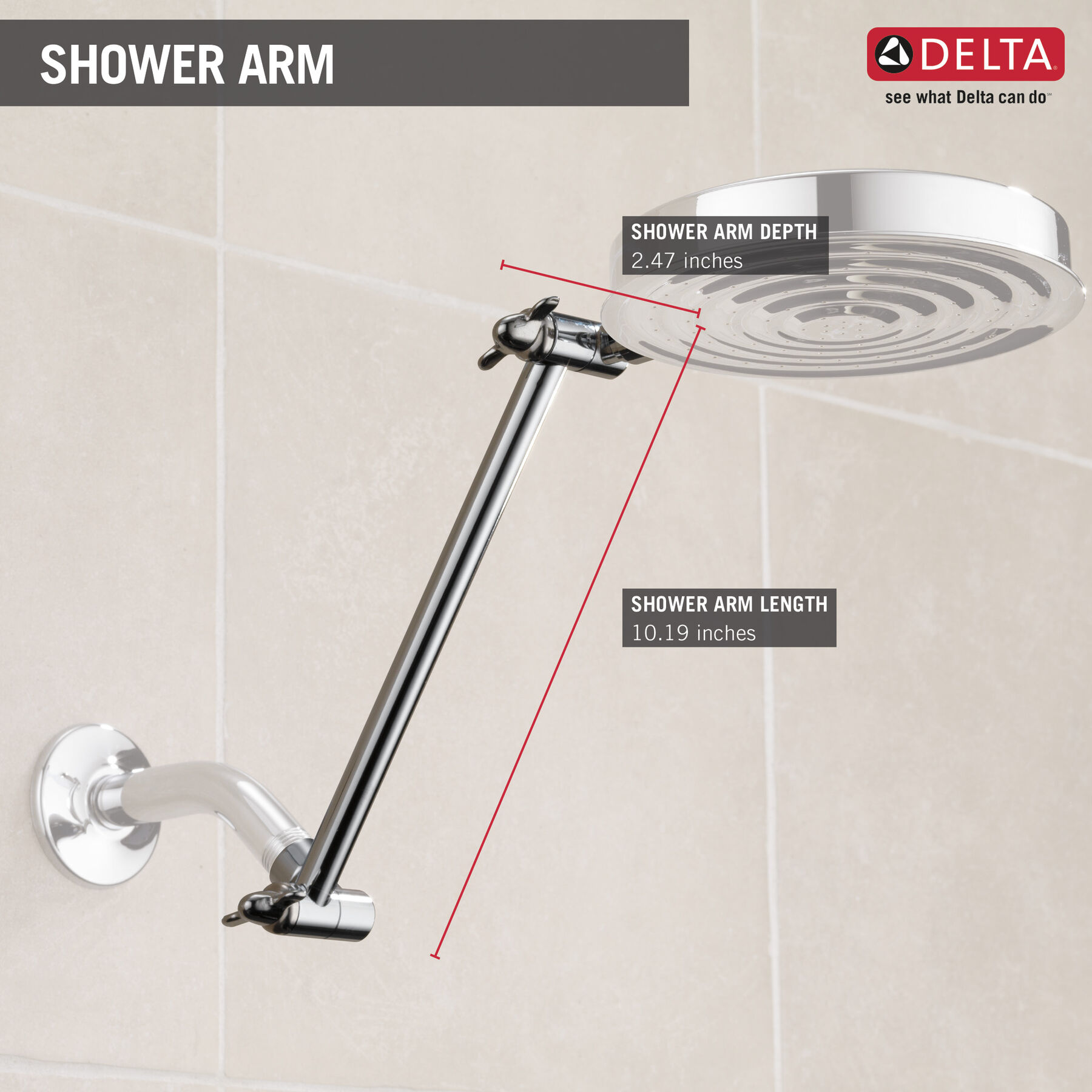 Single-Setting Adjustable Arm Raincan Shower Head in Chrome 52687-PK