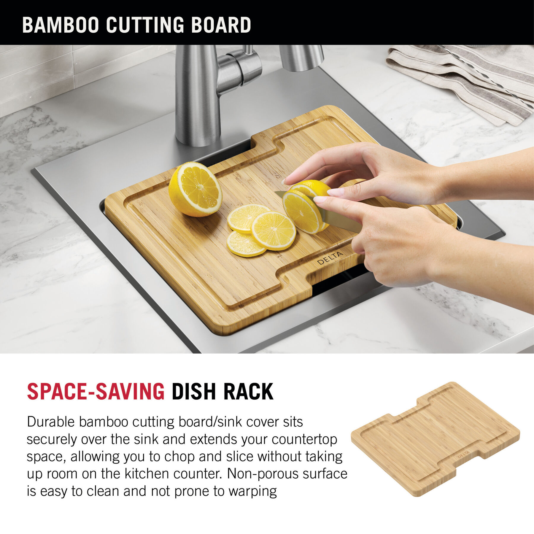 Workstation Sink Accessory - 18 Bamboo Cutting Board with 11 Stainle