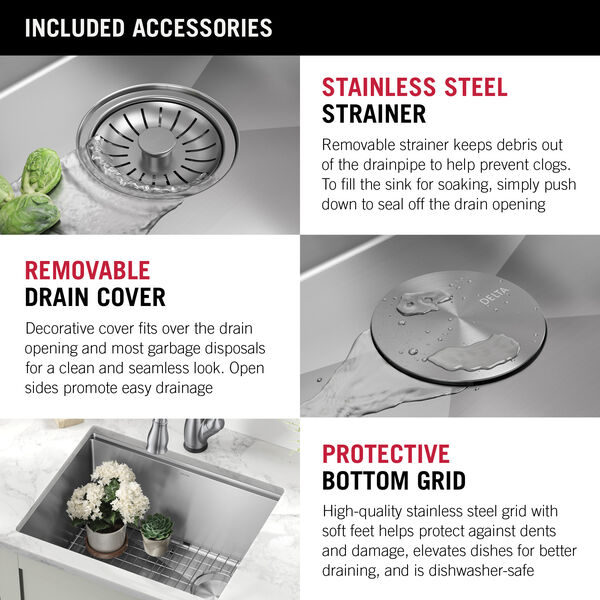 DELTA FAUCET 95B9132-23S-SS Lorelai Workstation Kitchen Sink Undermount 16 Gauge Stainless Steel Single Bowl with WorkFlow Ledge and Kit of Accessor - 3