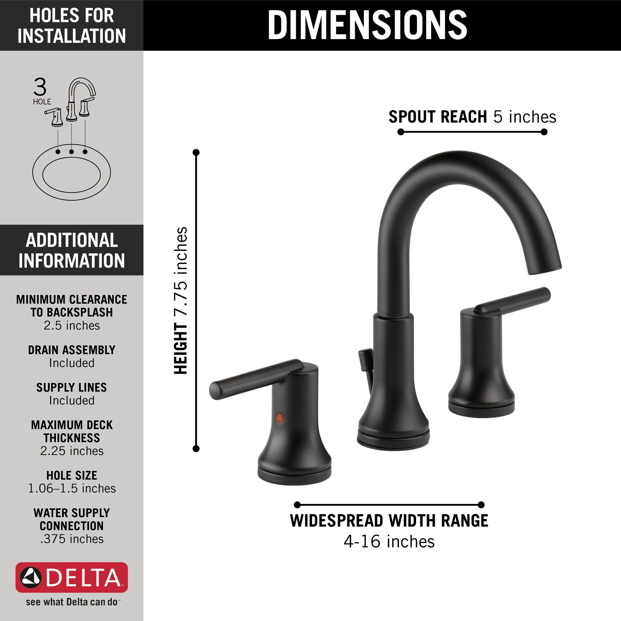 Two Handle Widespread Bathroom Faucet in Matte Black 3559