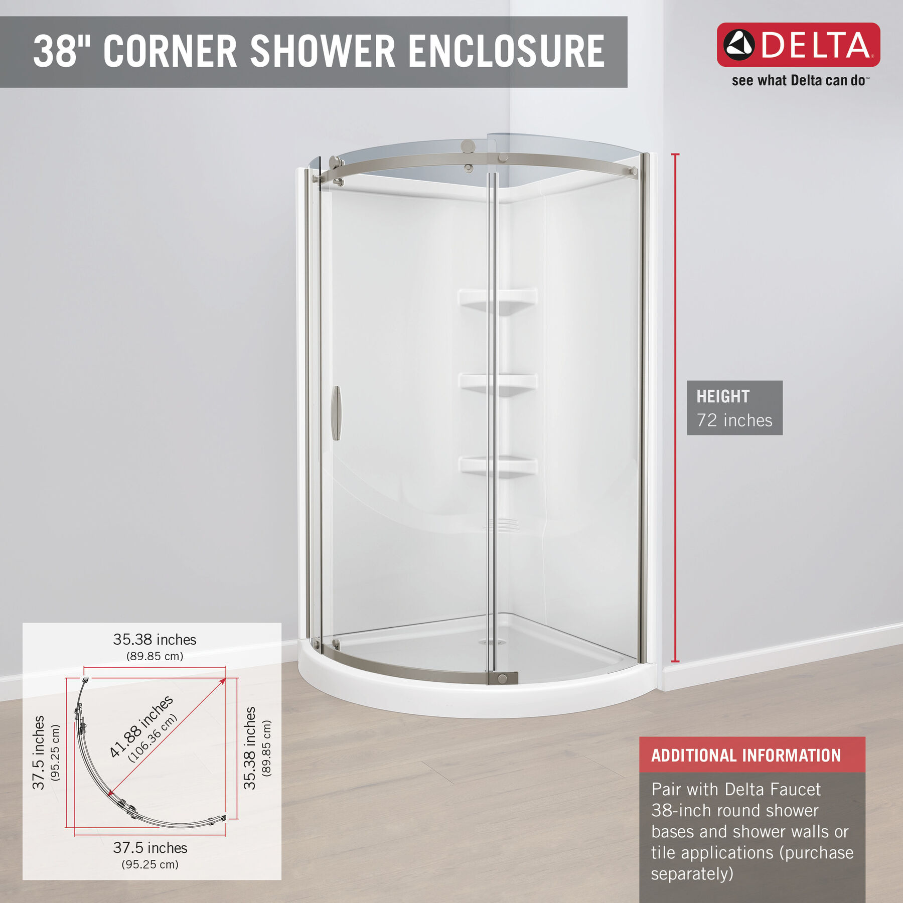Round Corner Shower Enclosure in Stainless B911917-3838-SS