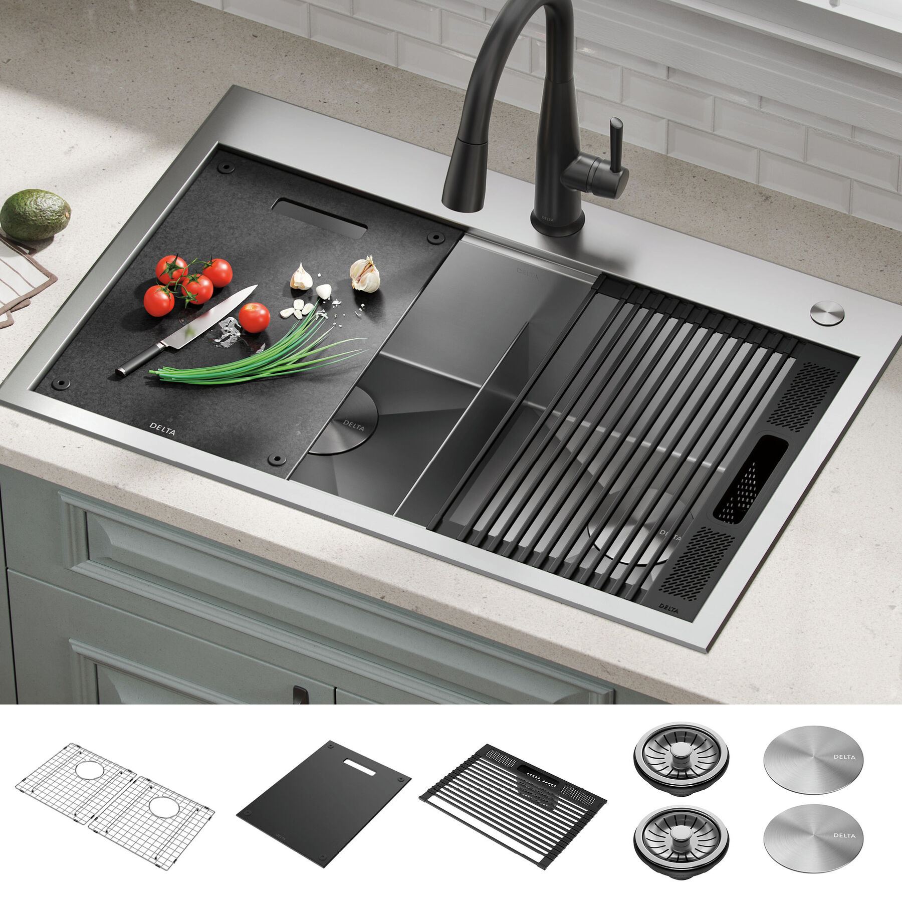 32” Workstation Kitchen Sink Undermount 16 Gauge Stainless Steel Single  Bowl with WorkFlow™ Ledge and Accessories in Stainless Steel 95B931-32S-SS