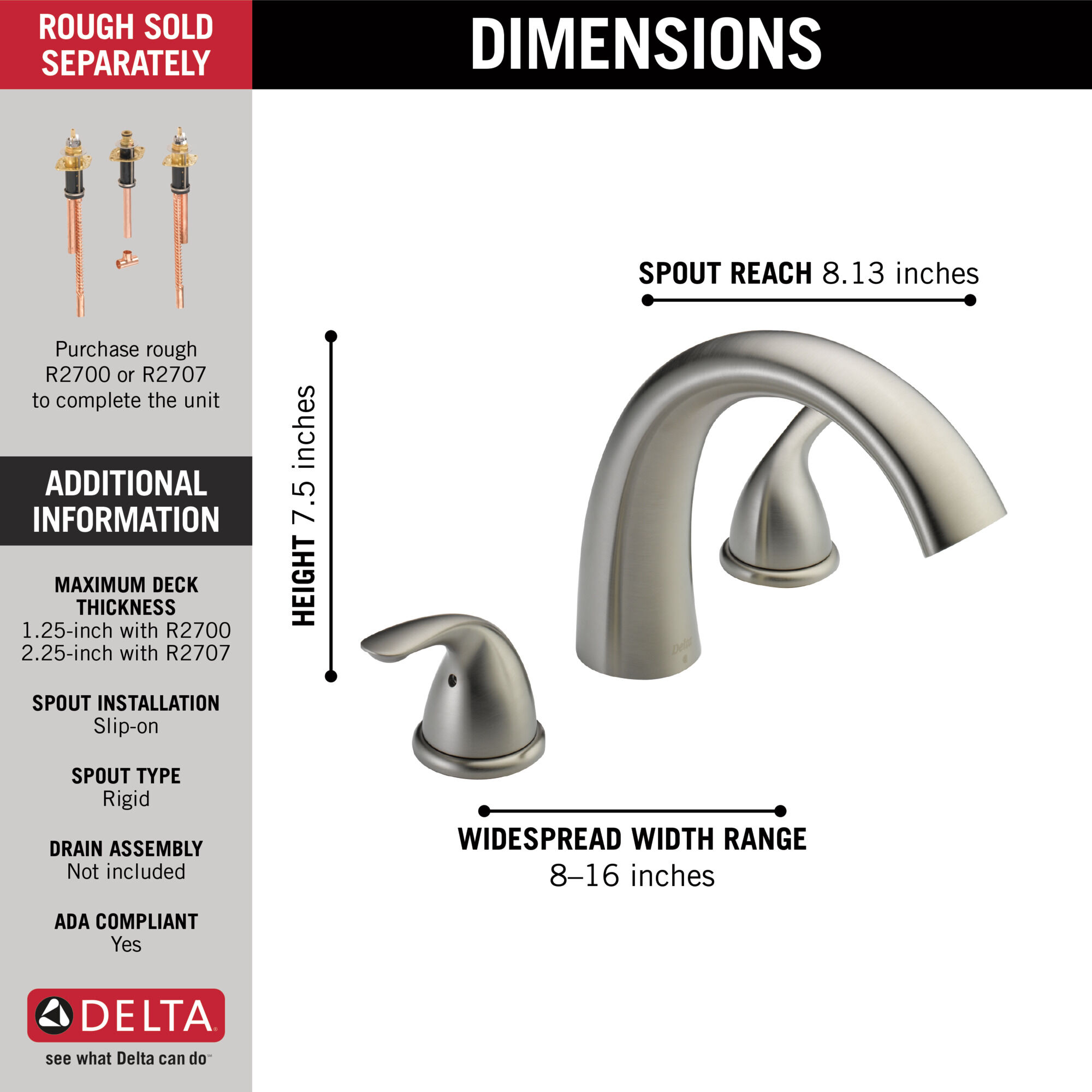 Roman Tub Trim in Stainless T2705-SS | Delta Faucet