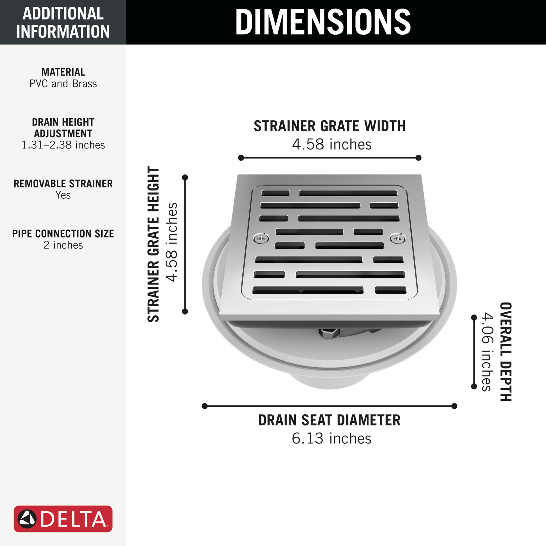 Delta 4~ Tile-In Square Shower Drain (Recertified), Chrome, DT062412