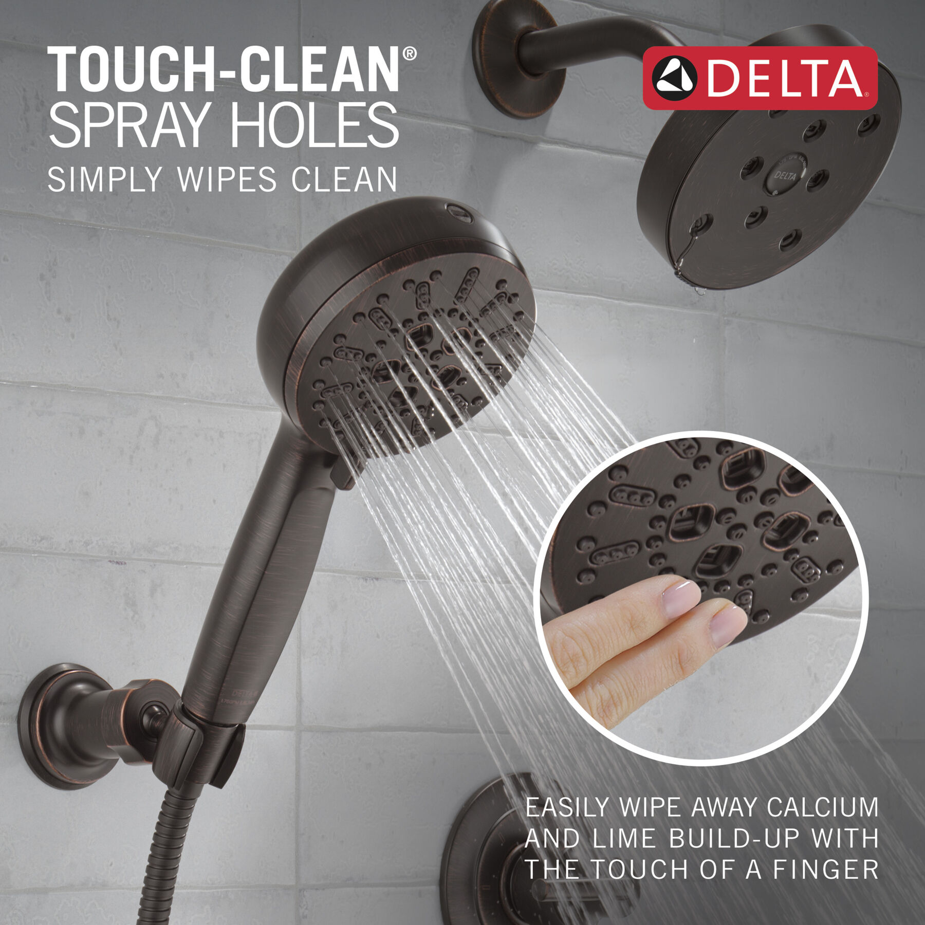 7-Setting Wall Mount Hand Shower with Cleaning Spray in Lumicoat Chrome