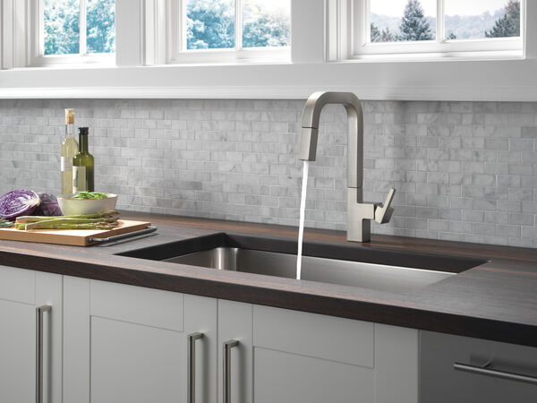 Single-Handle Pull-Down Kitchen Faucet in Spotshield Stainless 19825LF-SP  Delta Faucet