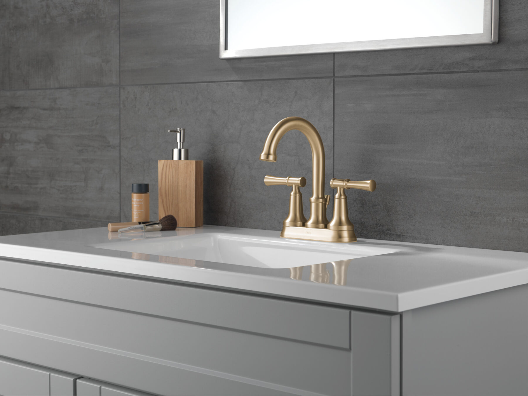 Two Handle Centerset Bathroom Faucet in Champagne Bronze 25798LF