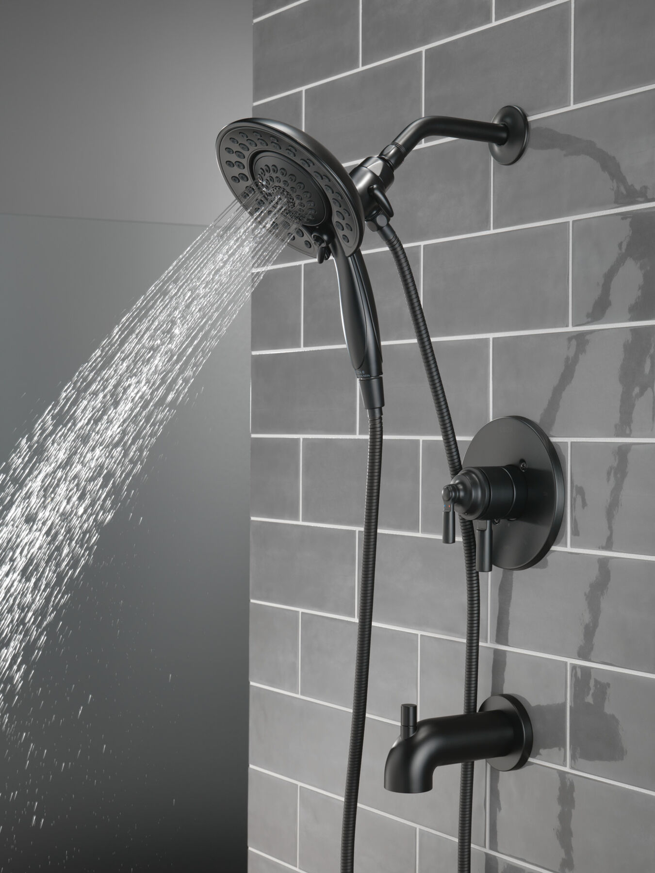 20 x 12 Modern Thermostatic Shower System with Handshower & Rack Solid  Brass in Black