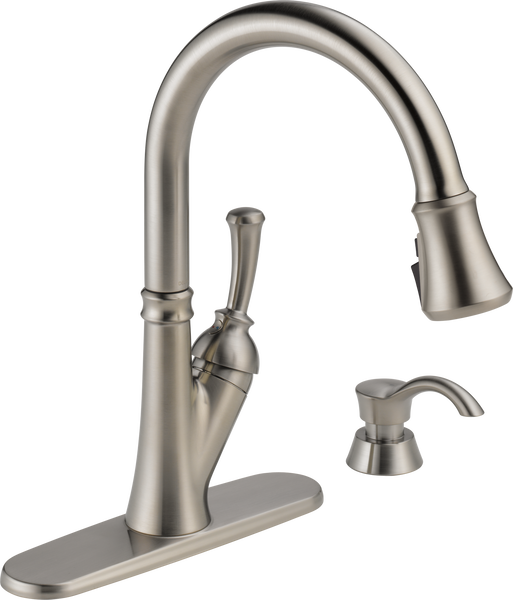 Single Handle Pull-Down Kitchen Faucet with Soap Dispenser and ShieldSpray  Technology (Recertified)