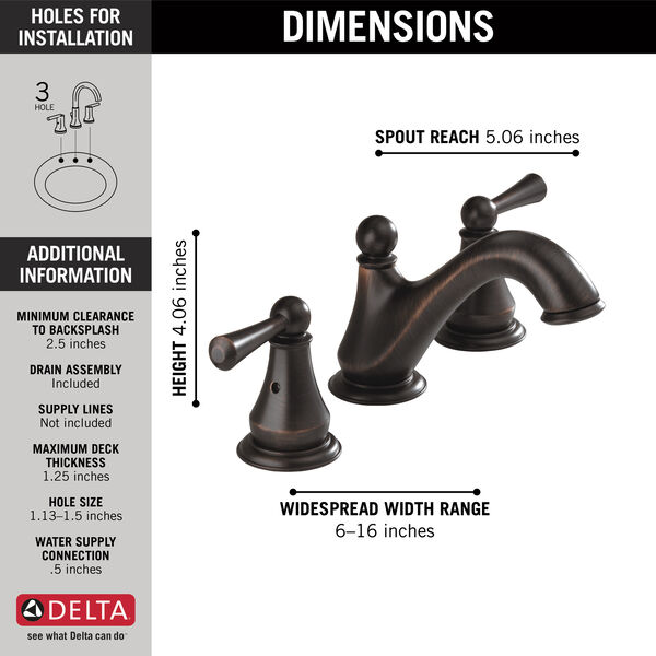 Two Handle Widespread Bathroom Faucet in Venetian Bronze 35999LF-RB Delta  Faucet