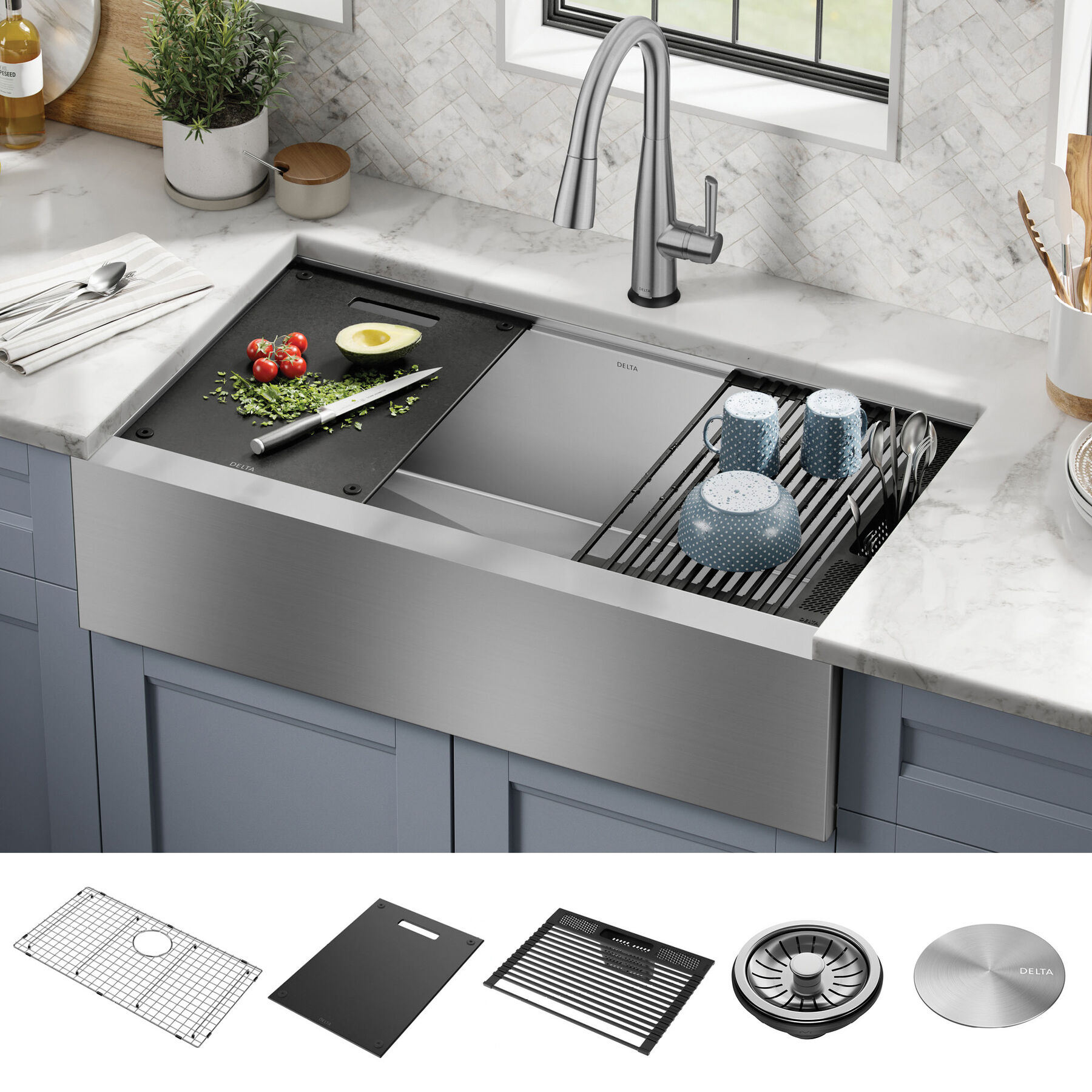 Stainless Steel 36 in. Double Bowl Undermount Kitchen Sink, Thin Divider  and Heavy-Duty Grids