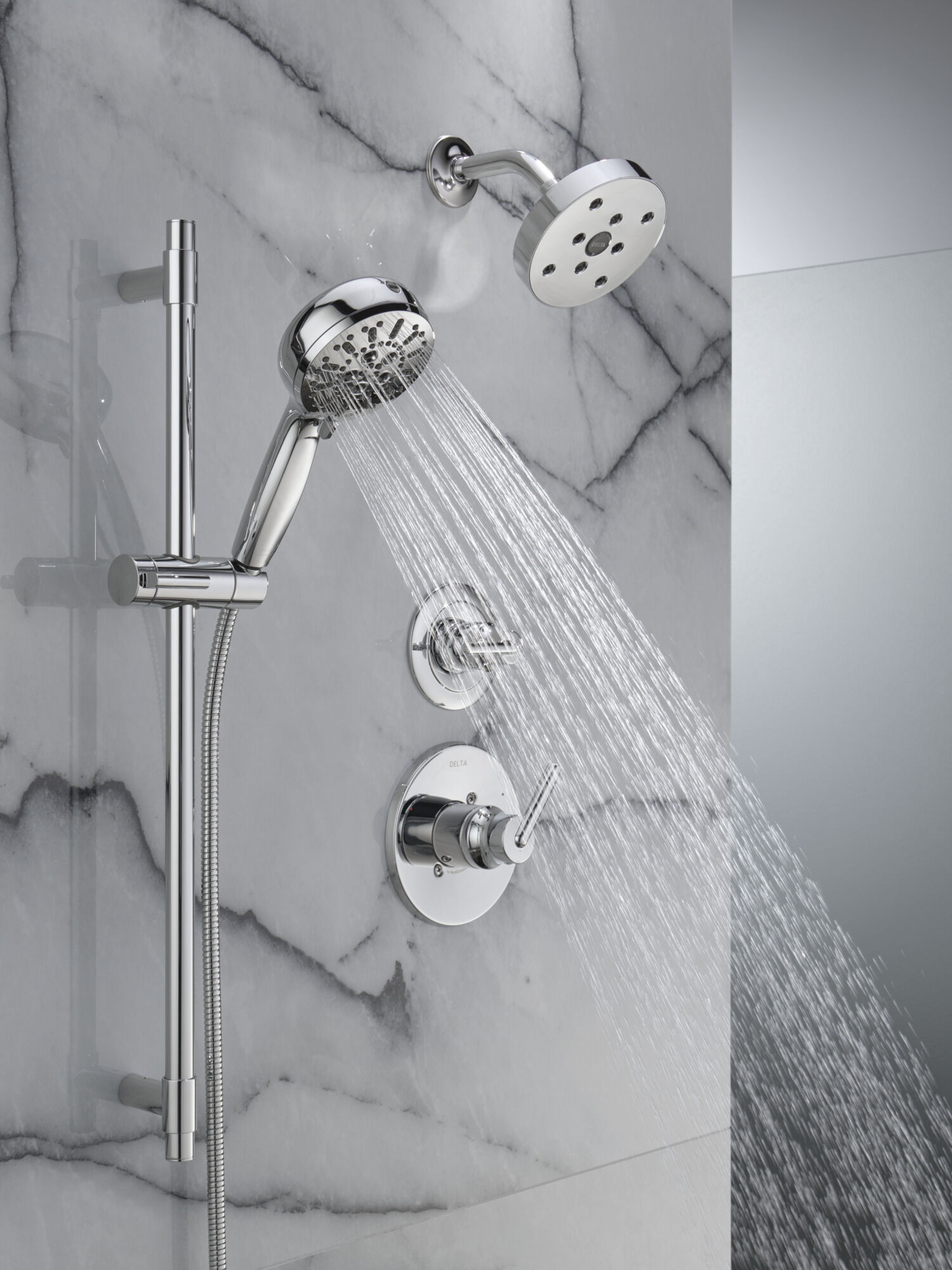 7-Setting Slide Bar Hand Shower with Cleaning Spray in Lumicoat