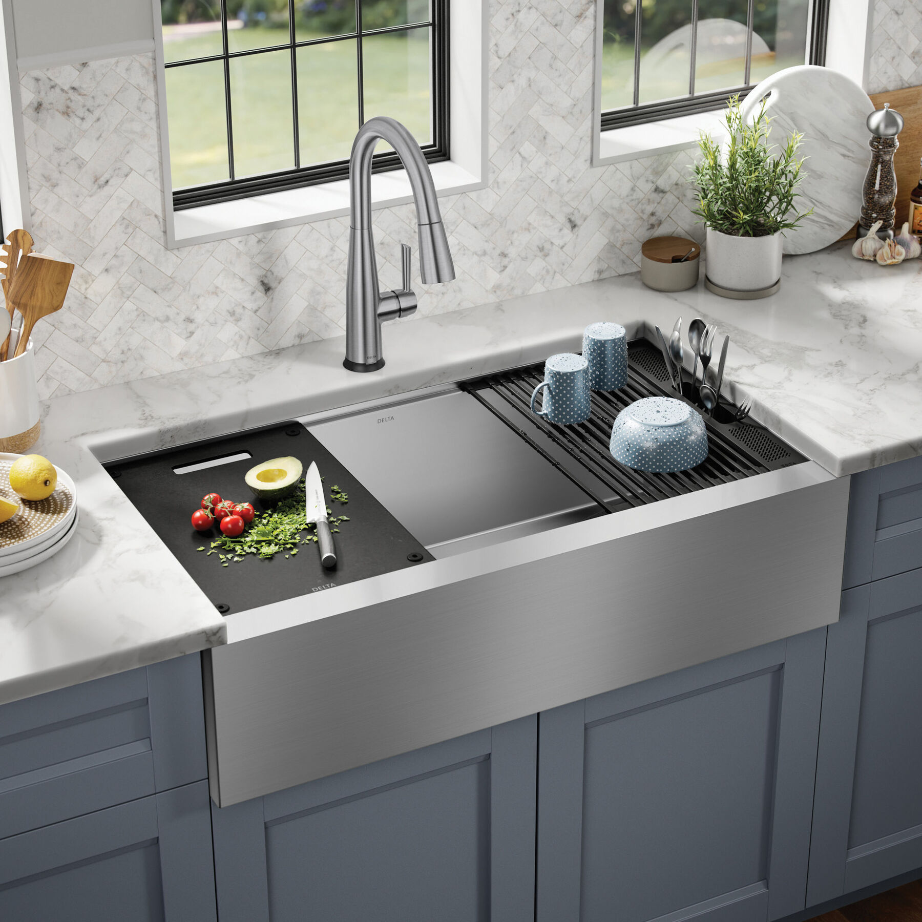 KBFmore 30 Inch Single Bowl Farmhouse Workstation Kitchen Sink with 6 PCs Kitchen  Sink Accessories