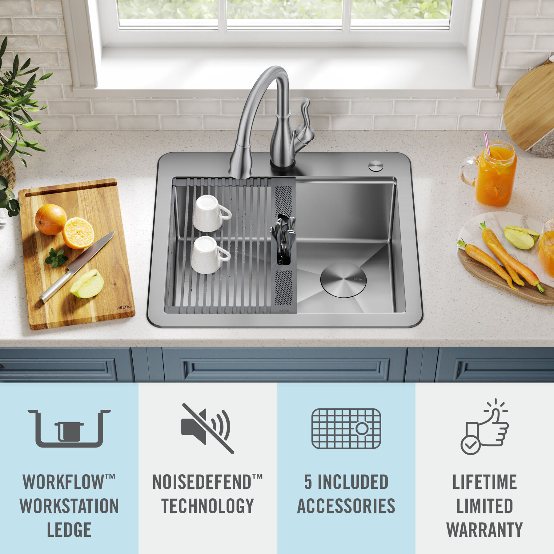 30” Workstation Kitchen Sink Undermount Stainless Steel Single Bowl with  WorkFlow™ Ledge and Accessories in Stainless Steel 95B932-30S-SS