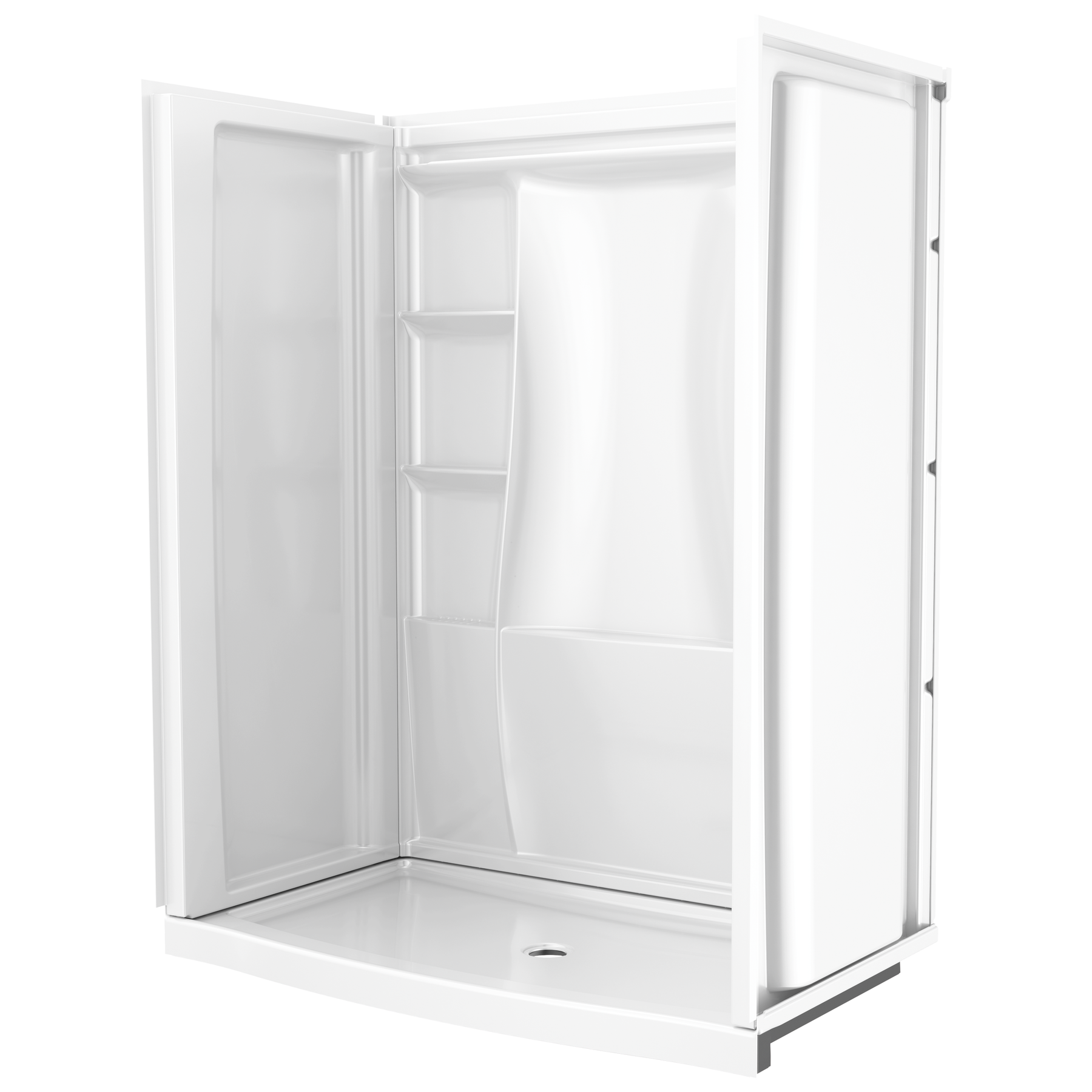 60 x 32~ Curved Alcove Shower Base with Center Drain in High Gloss White  B12185-6032C-WH