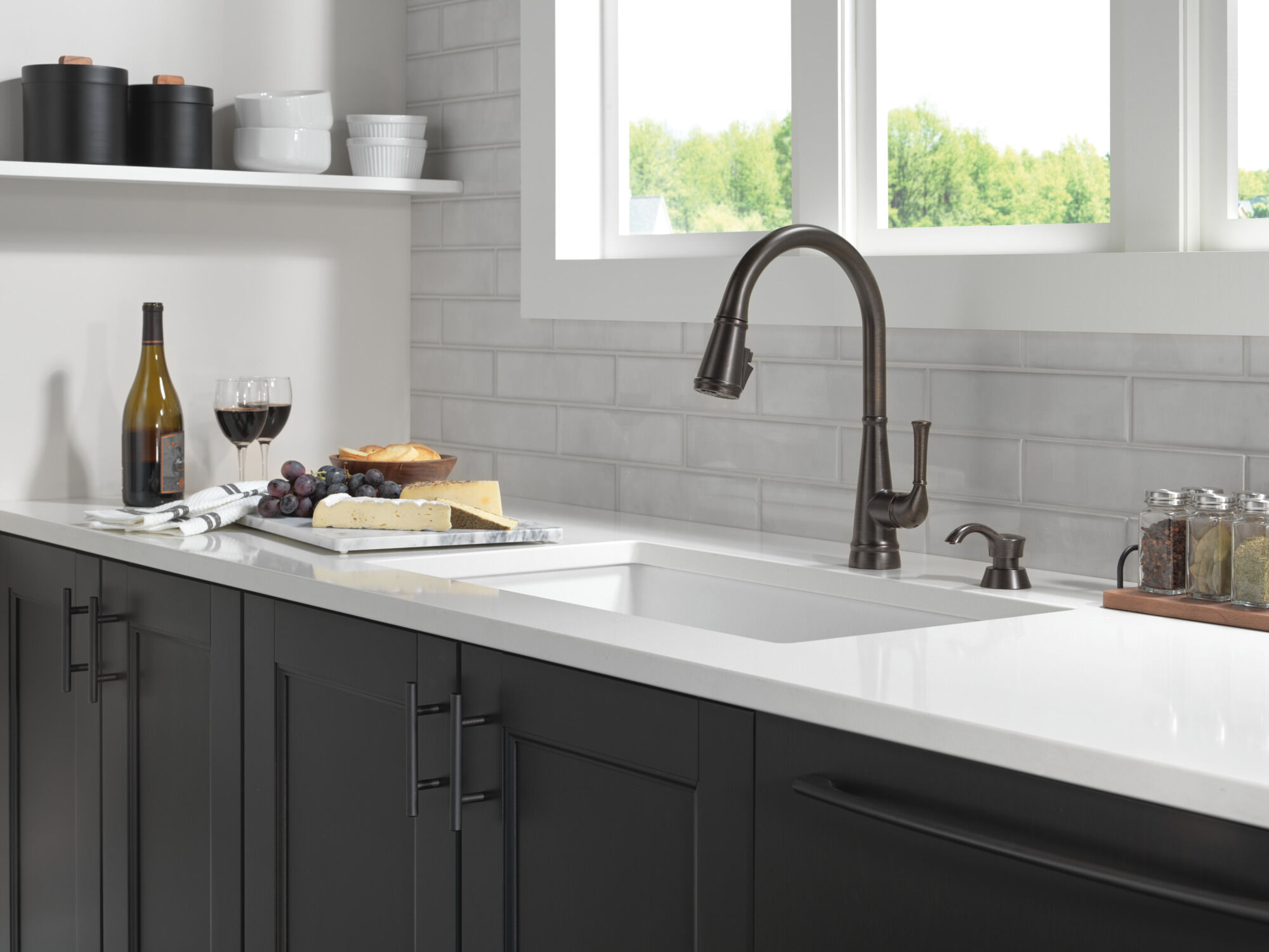 Single Handle Pull-Down Kitchen Faucet with Soap Dispenser and ShieldSpray®  Technology in Venetian Bronze