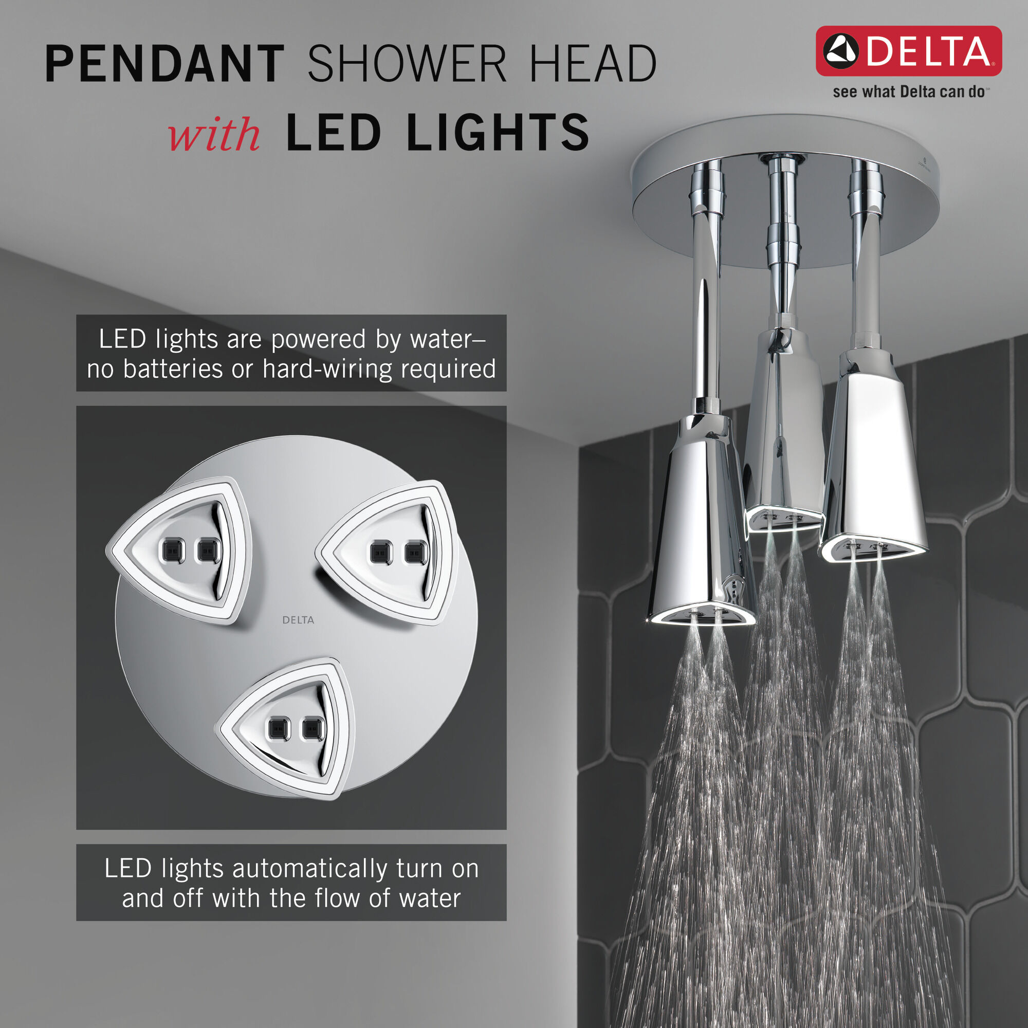 H2Okinetic® Pendant Raincan Shower Head with LED Light in Chrome