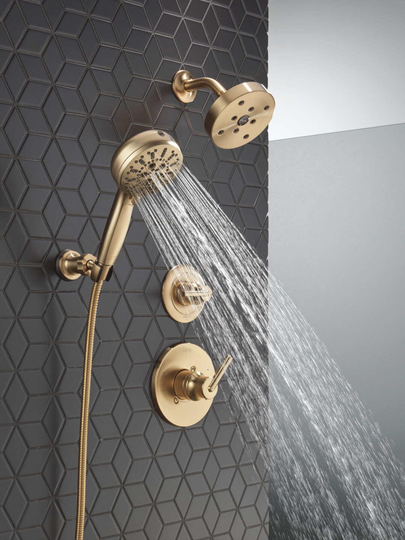 7-Setting Wall Mount Hand Shower with Cleaning Spray in Lumicoat® Champagne  Bronze 55884-CZ-PR