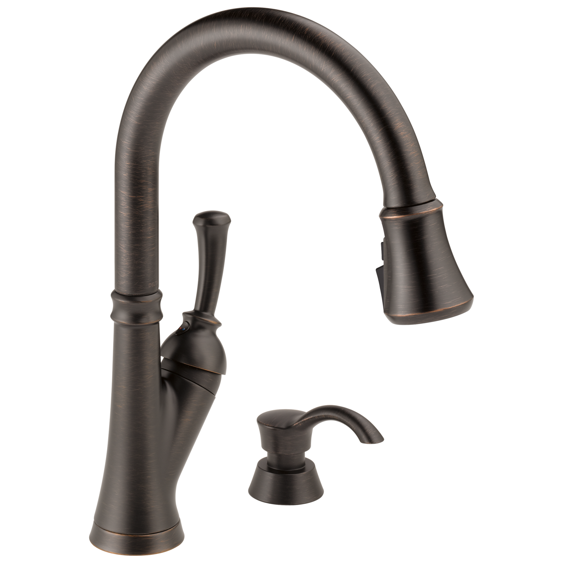Single Handle Pull-Down Kitchen Faucet with Soap Dispenser and ShieldSpray®  Technology (Recertified) in Venetian Bronze 19949Z-RBSD-DST-R