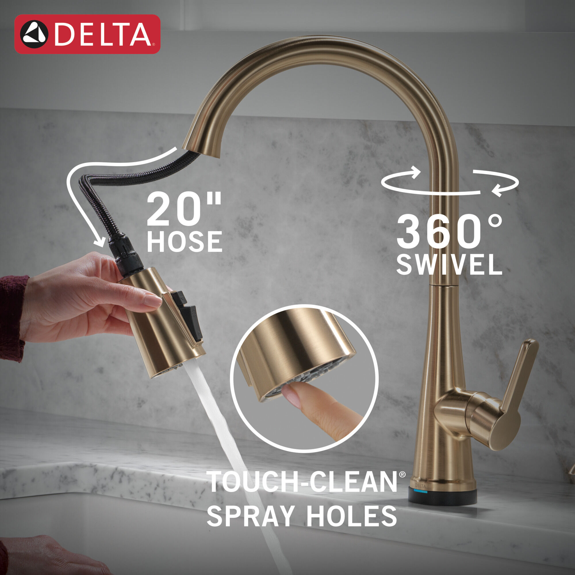 Single Handle Pull-Down Touch2O® Kitchen Faucet with Touchless Technology  and Soap Dispenser in Champagne Bronze