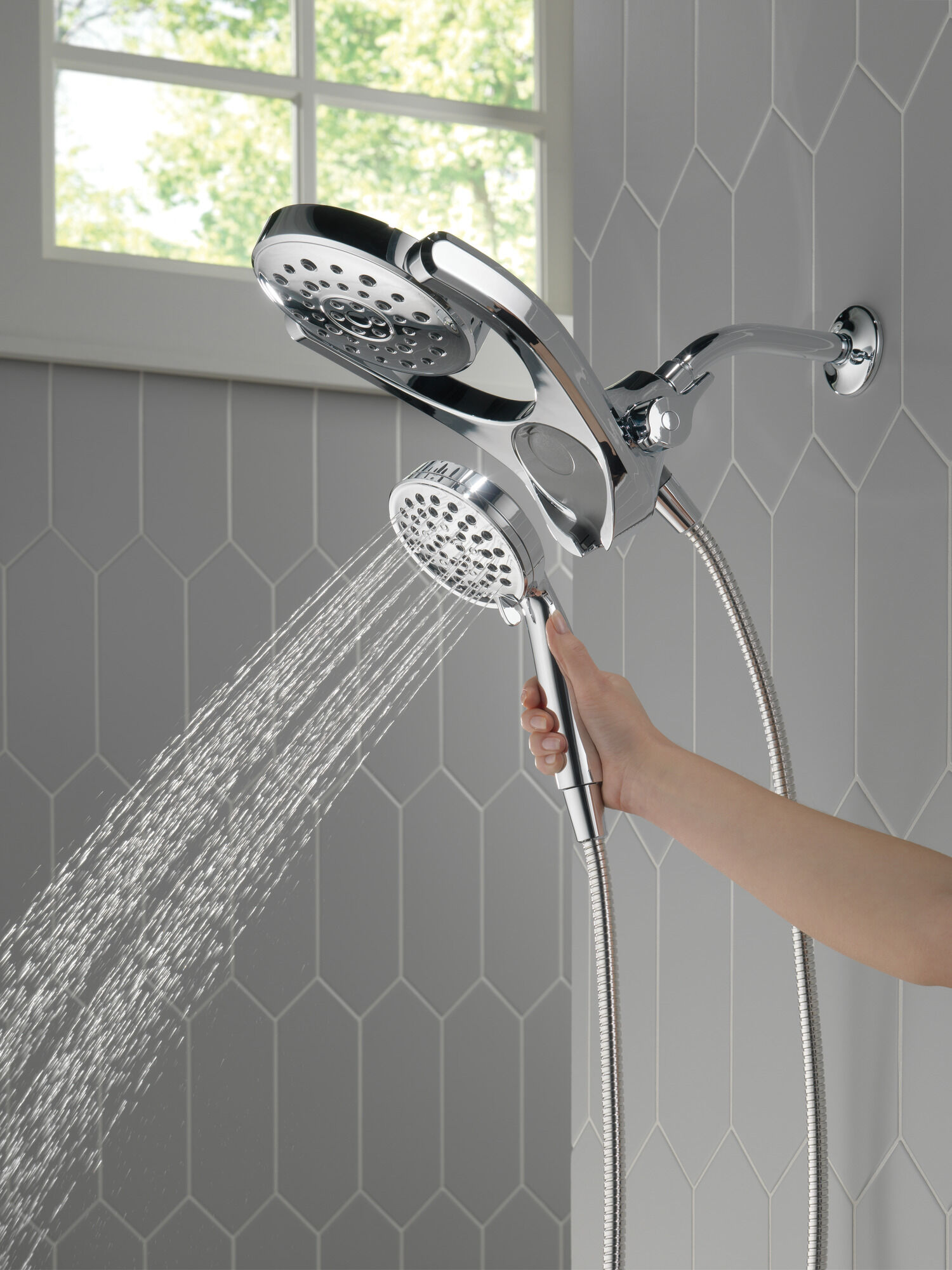 HydroRain® 4-Setting Two-in-One Shower Head in Chrome 75698