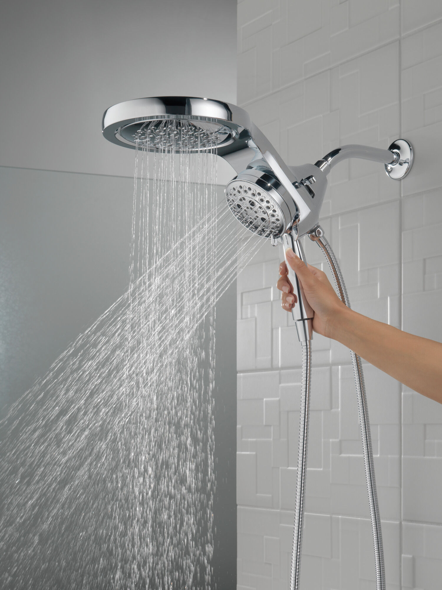 HydroRain® H2Okinetic® 5-Setting Two-in-One Shower Head in Lumicoat® Chrome
