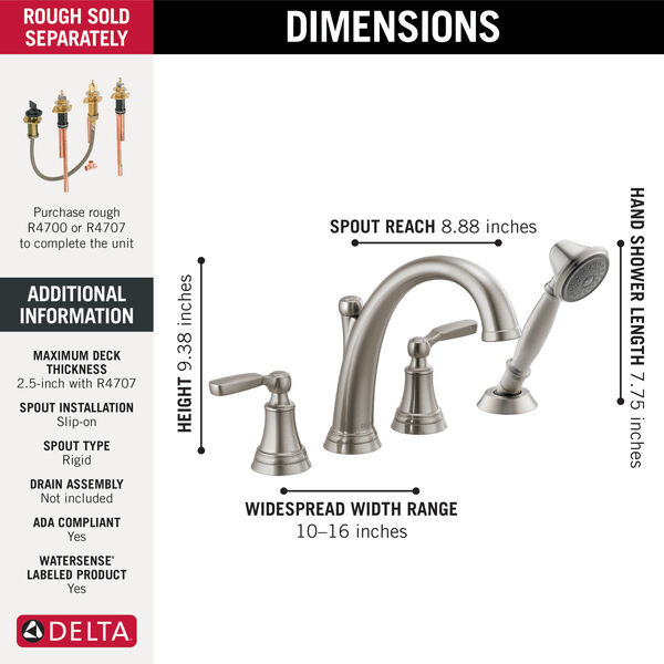 Roman Tub with Handshower Trim in Stainless T4732-SS | Delta Faucet