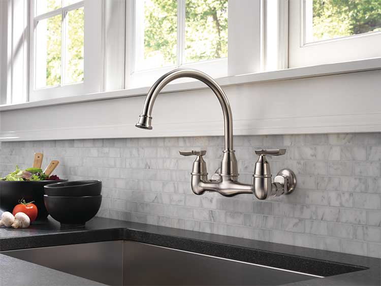 delta corin 2-handle wall-mount kitchen faucet