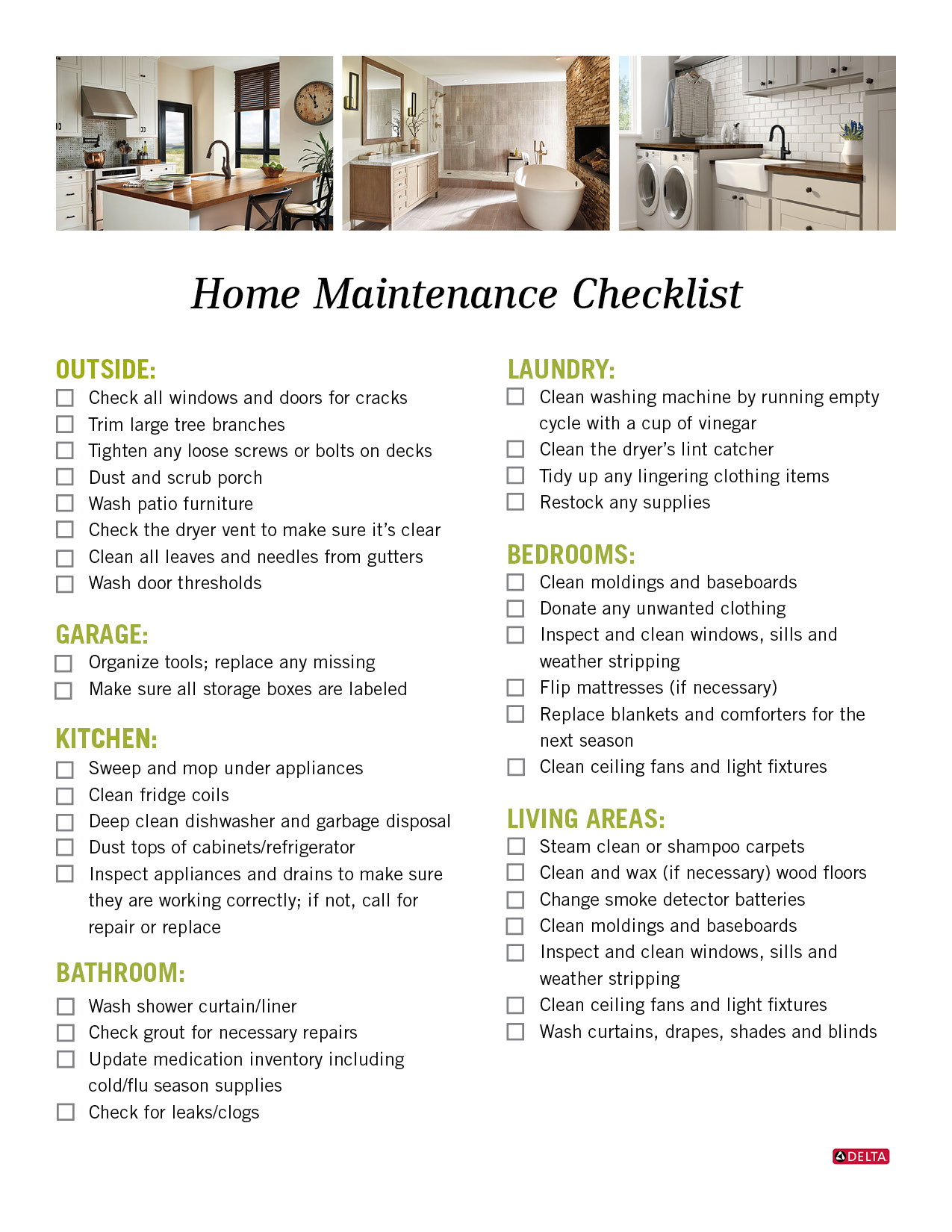  Home Maintenance Checklist Printable Delta Faucet